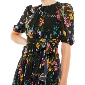 Ieena by Mac Duggal Floral Dress with Chiffon Overlay